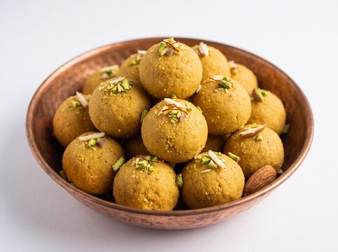 Ladoos in a bowl. Indian sweets.