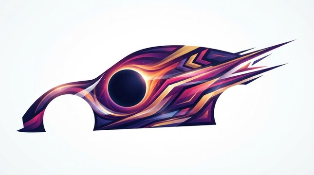 Vibrant purple and orange abstract car wrap graphics.