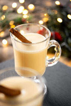 Christmas Eggnog with Cinnamon and Festive Lights