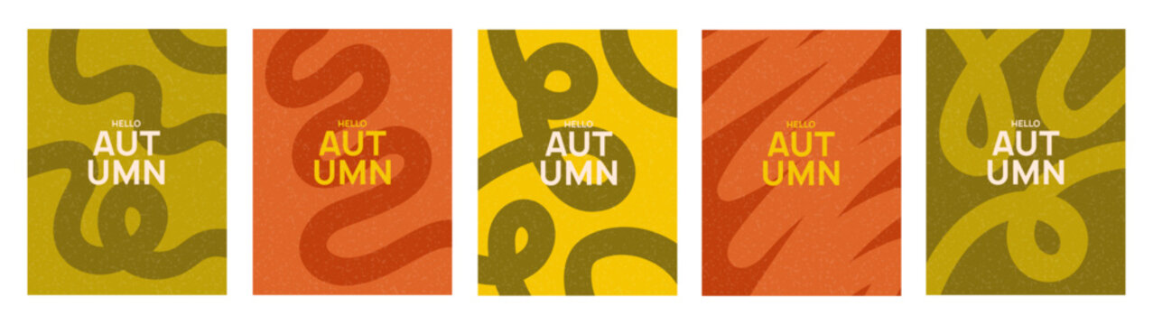 Abstract autumn set vertical backgrounds with dynamic linear shapes. Trendy vector illustration 