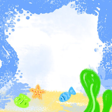 Summer sea background collection with fish, seashells, and starfish