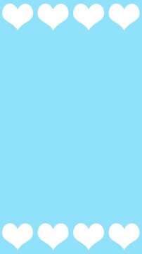 White Heart Pattern Frame Scrolling Loop Animation Vertical Video Blue Background