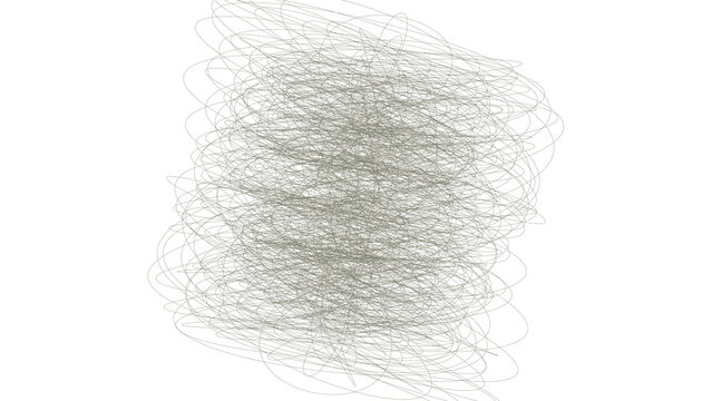 Complex tangled line structure with dark olive circular patterns creating an intense woven visual effect