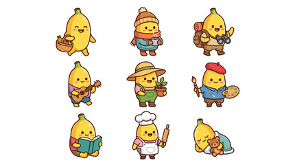 Obraz premium Banana characters depicting diverse hobbies and professions.