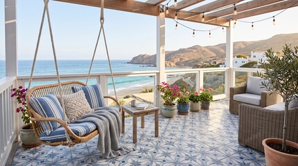 Fototapeta premium Coastal_balcony_design_with_swing