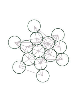 Minimalist dark geometric illustration of interconnected circles and straight lines forming a complex repeating radial pattern design