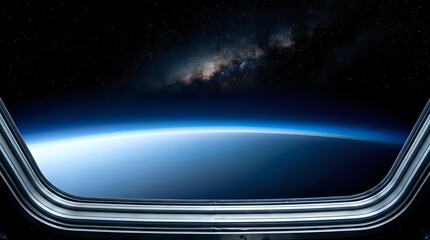 Obraz premium Earth horizon with Milky Way galaxy visible from spacecraft window