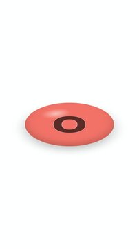 A rounded coral bubble letter O squishes flat then pops back to its round shape in a continuous squish and rebound cycle on a solid white background