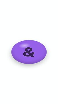A rounded violet bubble ampersand symbol squishes and stretches diagonally then returns to its original rounded shape on a solid white background