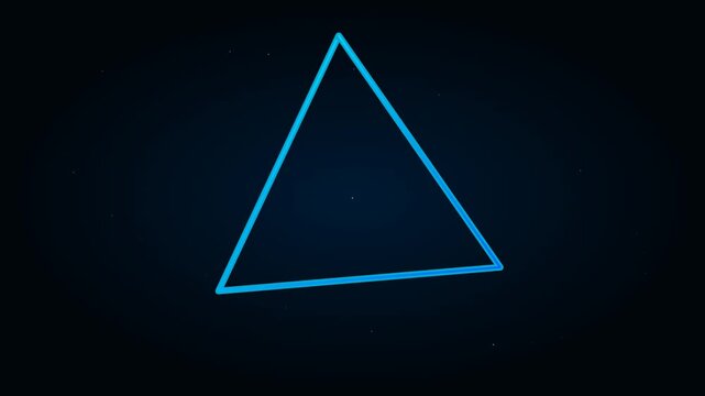 A glowing cyan blue triangular shape rotating in a looping animation against a dark space background