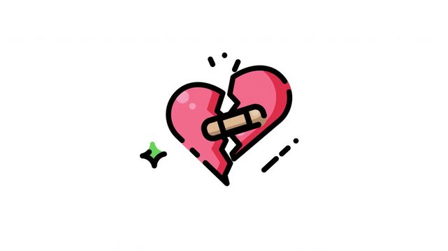 Animated pink heart sticker with beige medical strip, ideal for healthcare design, medical publications, or valentines day creations. Cute and versatile.