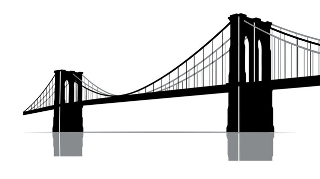 Brooklyn bridge silhouette illustration featuring iconic suspension towers with intricate cables depicted in high contrast style