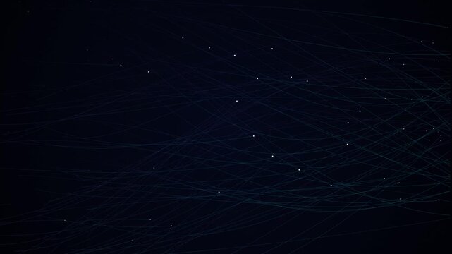 Looping network of illuminated nodes and lines forming an abstract digital web on a dark background.