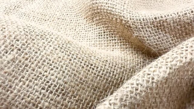 Wrinkled natural burlap fabric texture with folds background