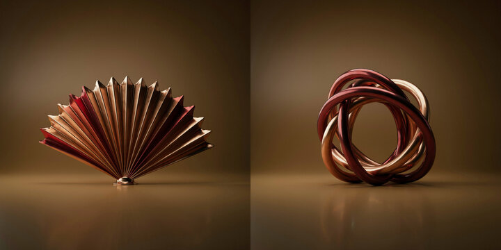 Metallic Fan Shaped And Intertwined Circular Rings On Brown Surface