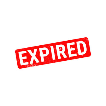 Red expired rubber stamp icon, distressed grunge texture on white background, rectangular alert seal for document status and deadline notification
