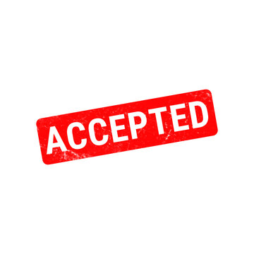 Accepted red rubber stamp icon, distressed grunge texture seal, approved validation sign for business documents and applications