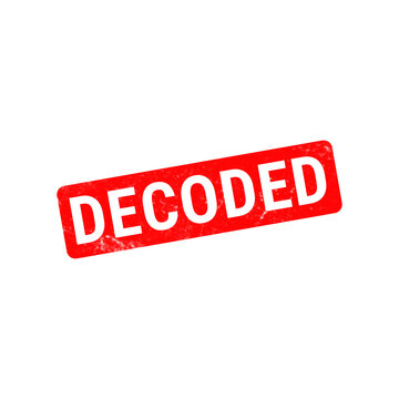 Decoded red rubber stamp icon, distressed grunge decoded sign, textured ink stamp graphic isolated on white background