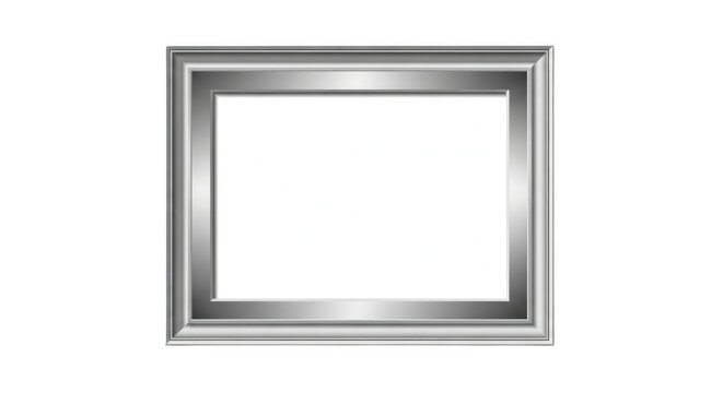Empty silver picture frame with clean interior space during bright studio lighting isolated on transparent background