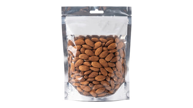 Clear Resealable Pouch Filled With Almonds.