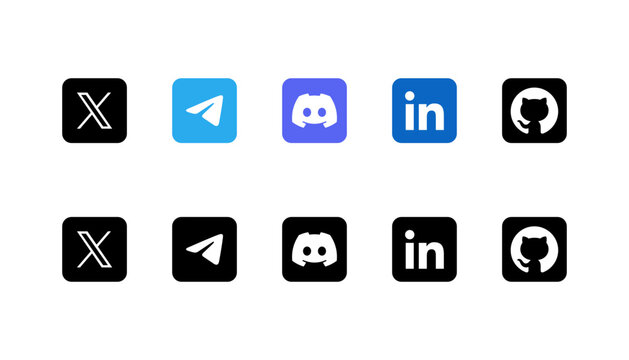 Social Media Icons Collection 2026, Social Network Icons Set, X Telegram Discord LinkedIn GitHub Logos in Color and Black