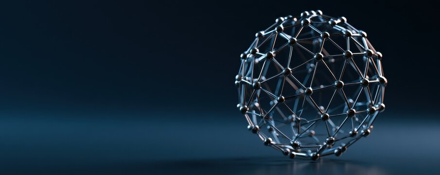 A physical neural network sphere made from connected metallic nodes, communicating an intelligent business workflow.