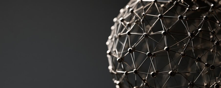 A physical neural network sphere made from connected metallic nodes, representing confident data-supported decisions.