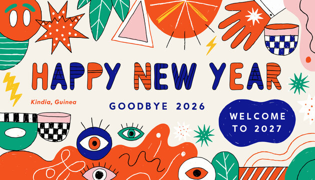Happy New Year 2027: Vibrant Abstract Graphics, Festive Greeting Card Design, Goodbye 2026