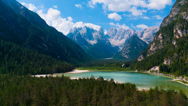 Idyllic summer landscape with clear mountain lake in the Alp, Lago di San Vito