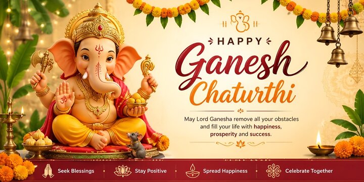 Traditional lord ganesha statue decoration for happy ganesh chaturthi with chaturthi festival religion celebration spiritual traditional
