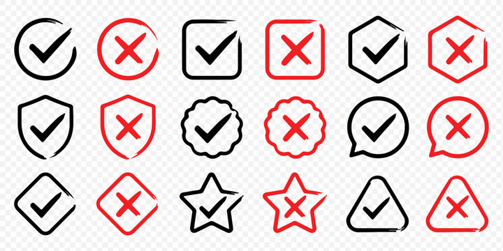 checkmark and X mark icon. check and uncheck icon vector. validation icon vector. for apps and websites.
