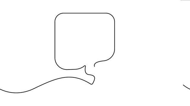 One line drawing rounded square speech bubble animation continuous line art white background