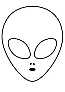 Minimalist alien face outline icon with large eyes and neutral expression for sci-fi design