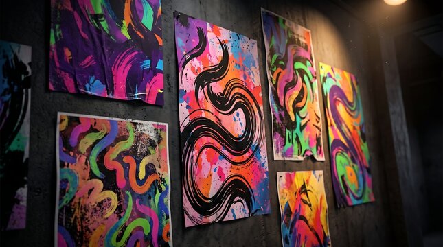 Vibrant Abstract Art Gallery Wall Display.