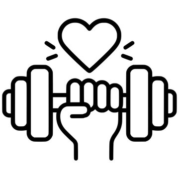 Hand lifting dumbbell with heart fitness health icon vector
