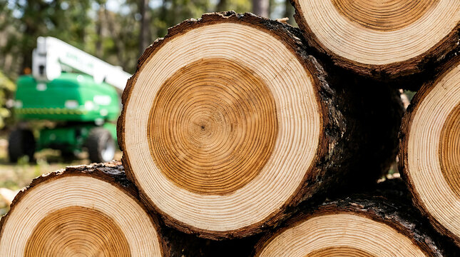 Stacked Freshly Cut Wood Logs Pile Of Timber For Forestry And Lumber Industry Production