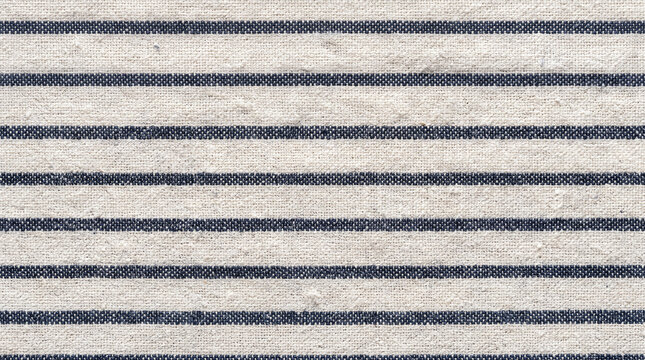 Woven cotton fabric texture with navy blue stripes for nautical coastal backdrop