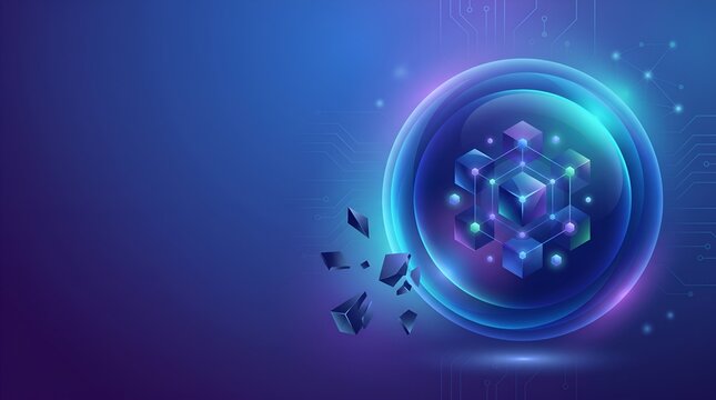 Abstract futuristic concept of secure data, blockchain, or AI within a glowing digital sphere, symbolizing innovation and technological breakthrough in the digital age