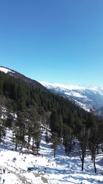 Vertical Aerial View of Snow Covered Solang Valley Near Manali, India