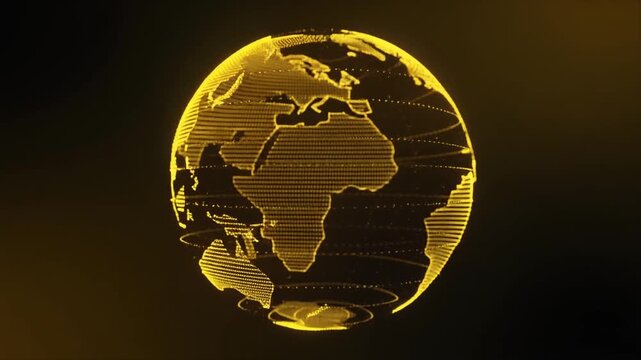 Abstract Glowing Golden Particle Earth Globe Rotating on Dark Background