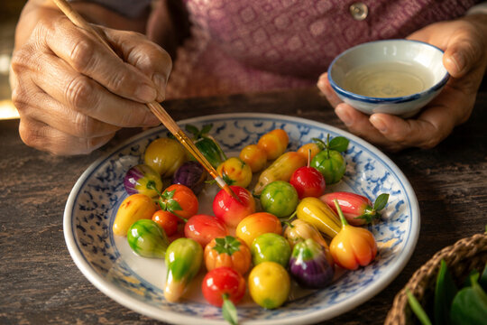 Artisanal Hand-Crafting of Elegant Thai Street Food Luk Chup Dessert