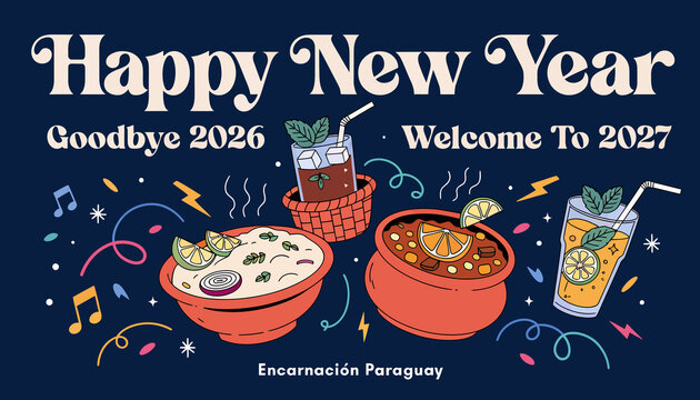Happy New Year 2027 Celebration with Food and Drinks in Encarnaci?n Paraguay