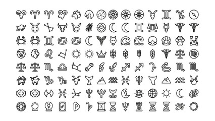 Obraz premium Detailed Collection of Ancient Symbols and Astrological Signs with Transparent Background for Design Projects
