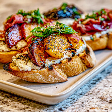Peach Ricotta Crostini with Prosciutto and Basil &ndash; AI Generative