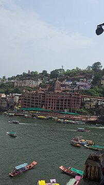 Vertical View of Omkareshwar Jyotirlinga and Narmada River, India