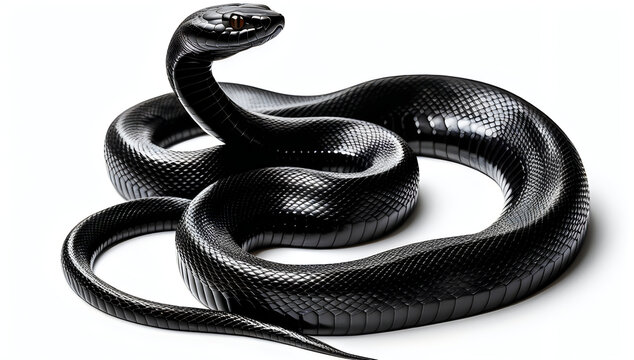 Coiled black snake with scales ready to strike illustration