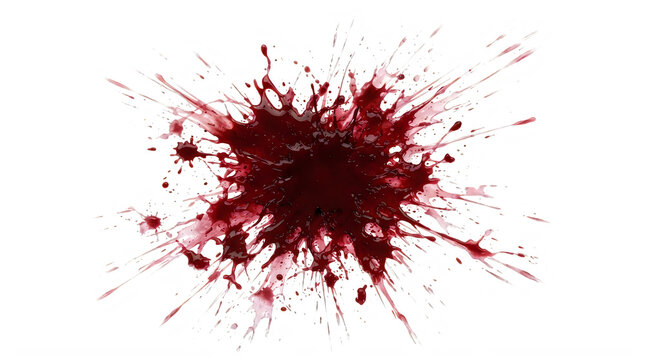 A realistic dark red blood splatter effect isolated on transparent background