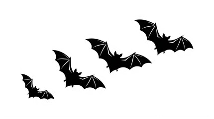 Fototapeta premium Four silhouetted bats flying in formation isolated on transparent background