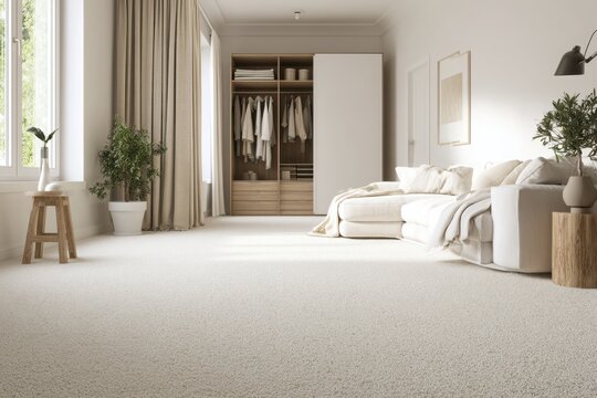 Modern minimalist living room with open wardrobe
