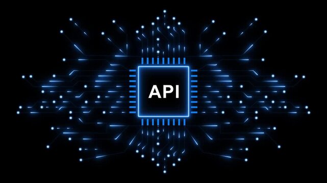 API Integration and Digital Connectivity Concept with Futuristic Microchip, Glowing Circuit Network and Advanced Technology Animation